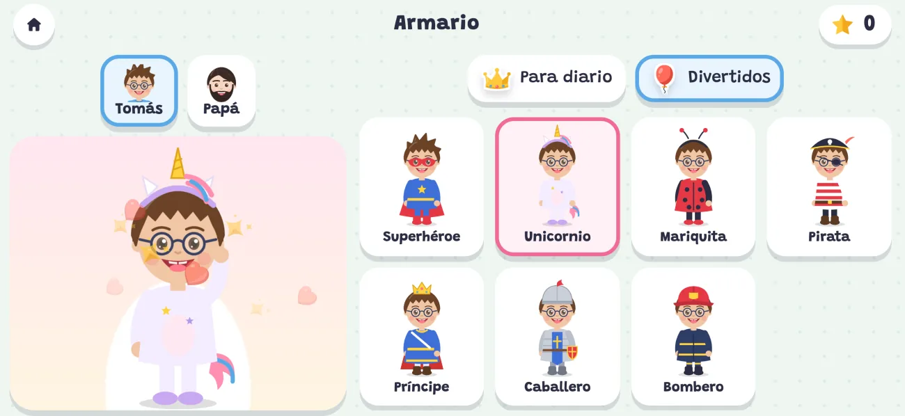 El armario con un disfraz de niño